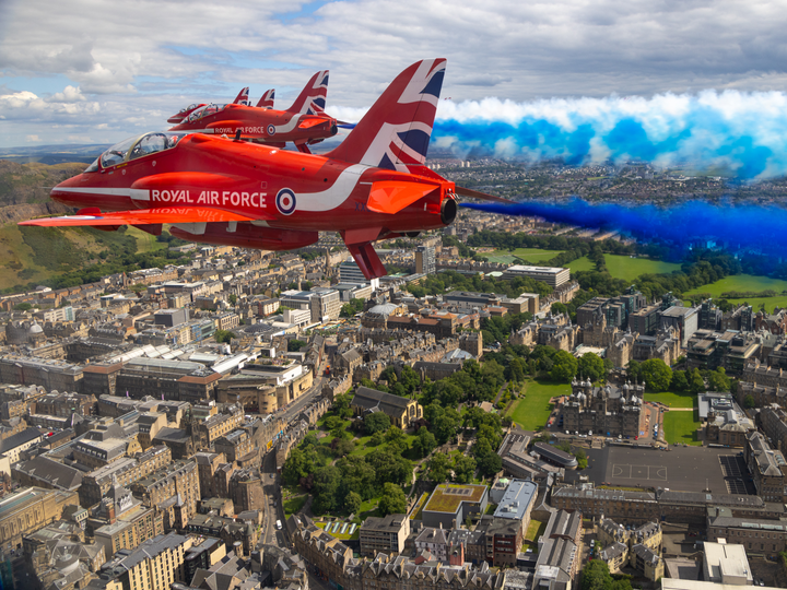 RAF Red Arrows Blue Smoke Over Edinburgh July 2023