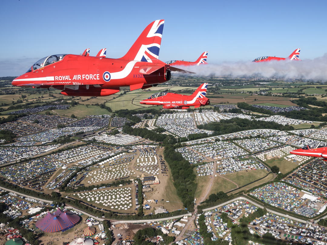 RAF Red Arrows Over Glastonbury Festival June 2023