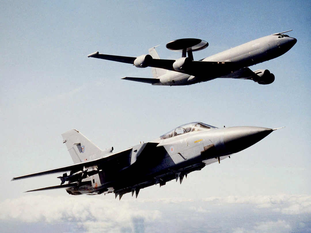 RAF E-3D Sentry AEW1 with its Tornado F3 Escort