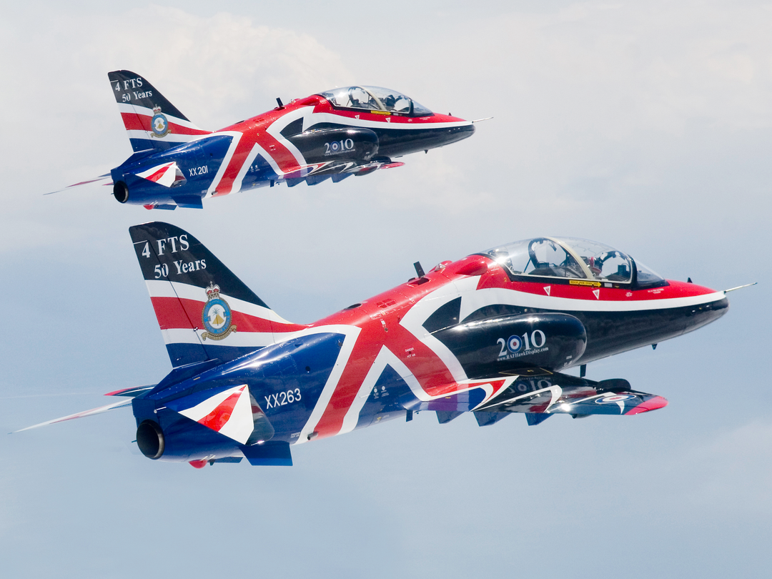 RAF Hawk T1 Jets with Union Jack Livery May 2010