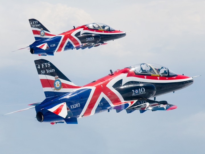 RAF Hawk T1 Jets with Union Jack Livery May 2010