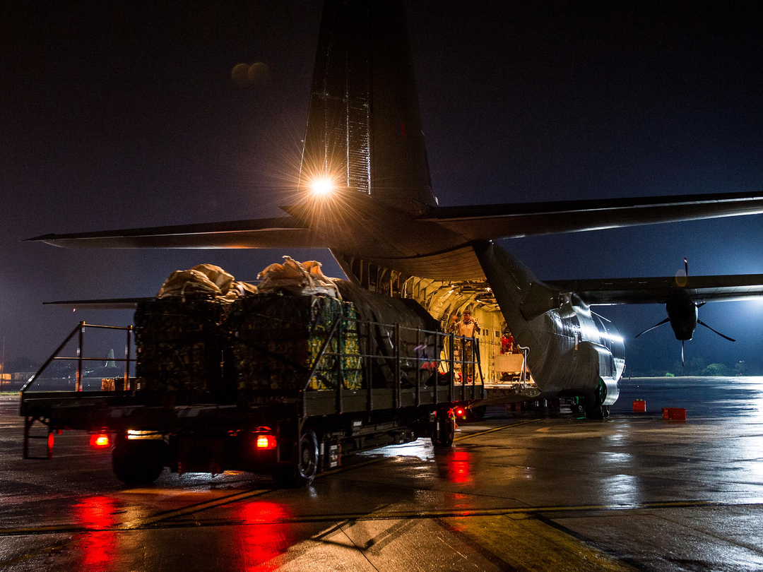 RAF C-130J Hercules Loading Iraq Aid Brize Norton August 2014