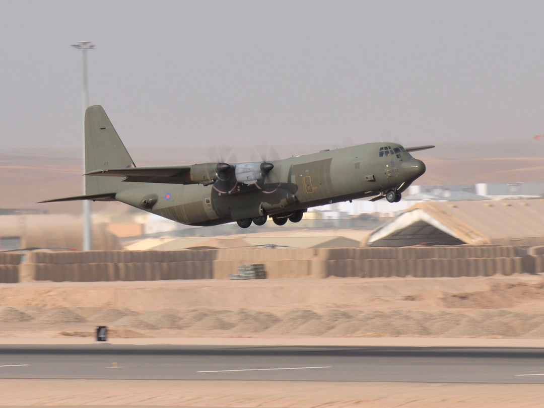 RAF C-130J Hercules Take-Off Camp Bastion July 2011
