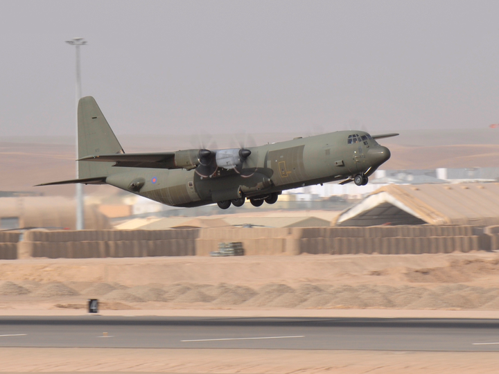 RAF C-130J Hercules Take-Off Camp Bastion July 2011