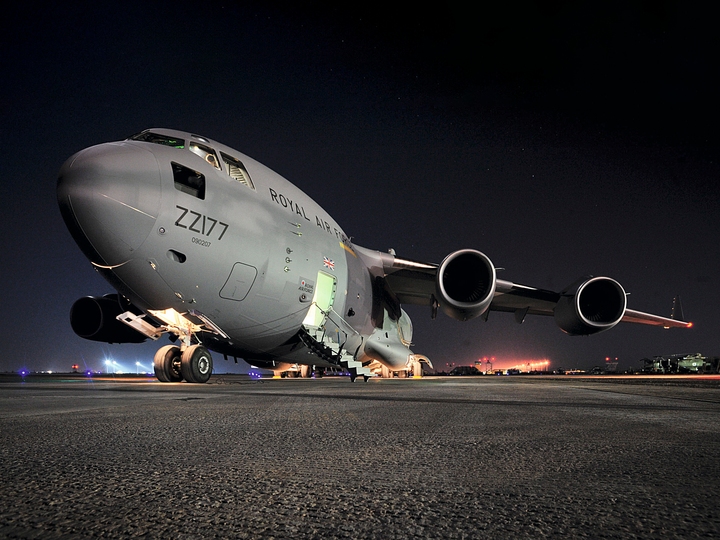 RAF C-17 Globemaster ZZ177 Night Camp Bastion February 2011