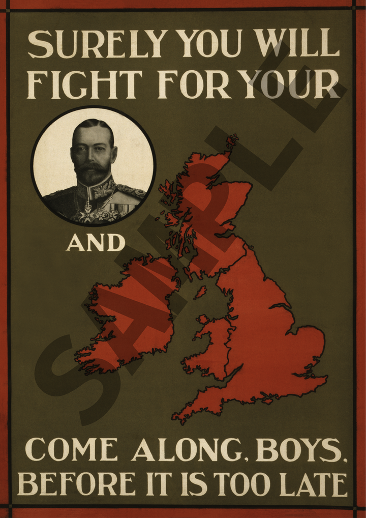 Surely you will fight for your King and Country | World War One Recruitment Poster Posters, Prints, & Visual Artwork Hampshire Prints