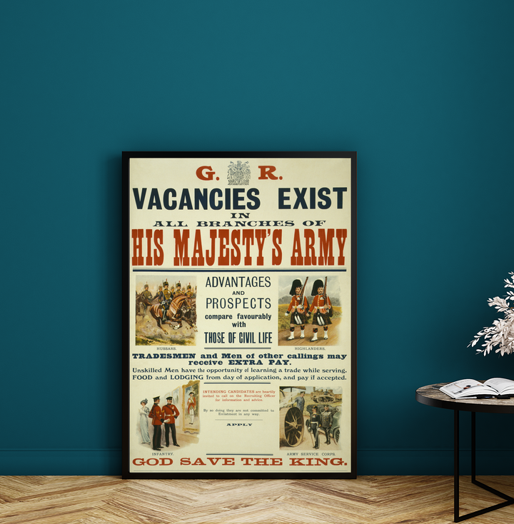 His Majesty's Army Vacancies Exist | World War One Recruitment Poster Posters, Prints, & Visual Artwork Hampshire Prints A3