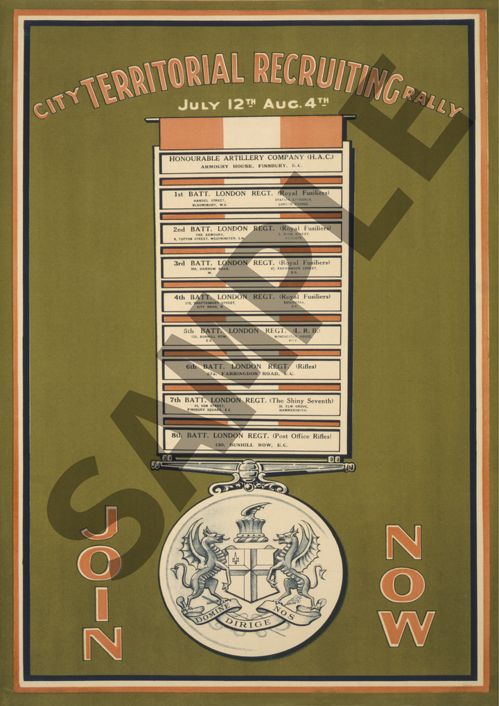 City Territorial Recruiting Rally | World War One Recruitment Poster Posters, Prints, & Visual Artwork Hampshire Prints