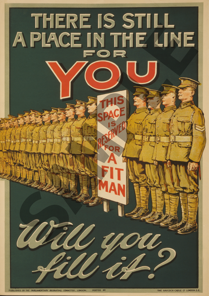 There is still a place in the line for you will you fill it? | World War One Recruitment Poster Posters, Prints, & Visual Artwork Hampshire Prints