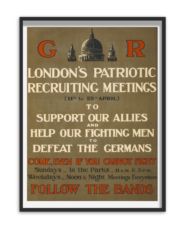 London's Patriotic Recruiting Meetings | World War One Recruitment Poster Posters, Prints, & Visual Artwork Hampshire Prints