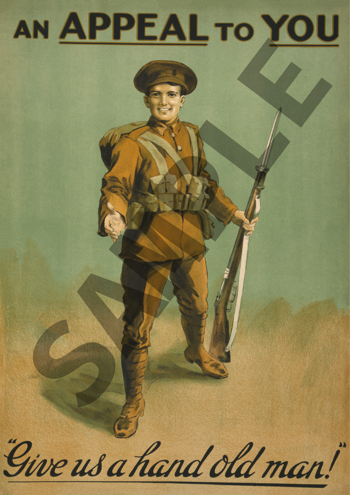 An appeal to you give us a hand old man | World War One Recruitment Poster Posters, Prints, & Visual Artwork Hampshire Prints A4