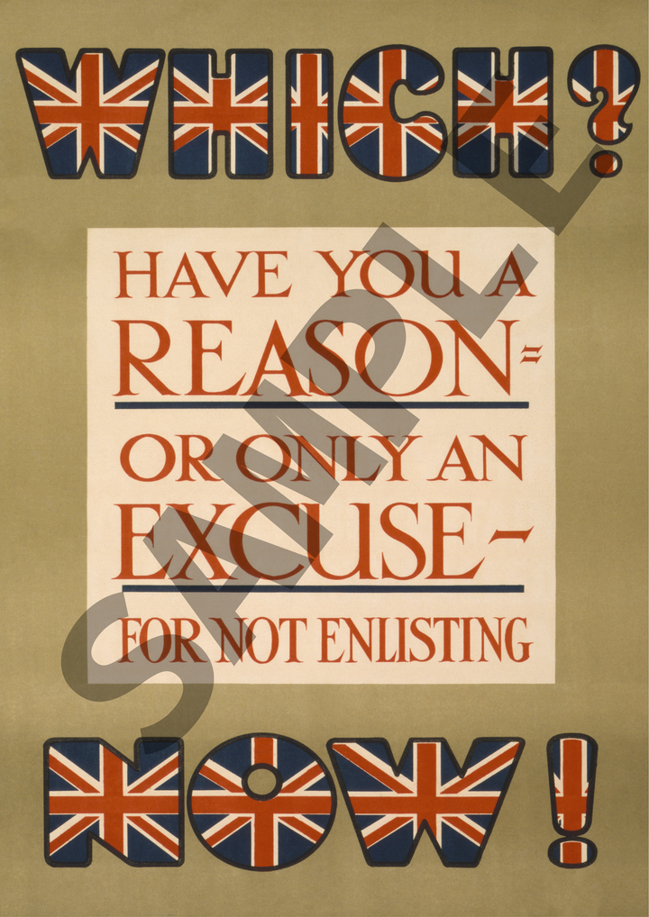 Which Have You? A Reason or Only an Excuse for Not Enlisting? | World War One Recruitment Poster Posters, Prints, & Visual Artwork Hampshire Prints