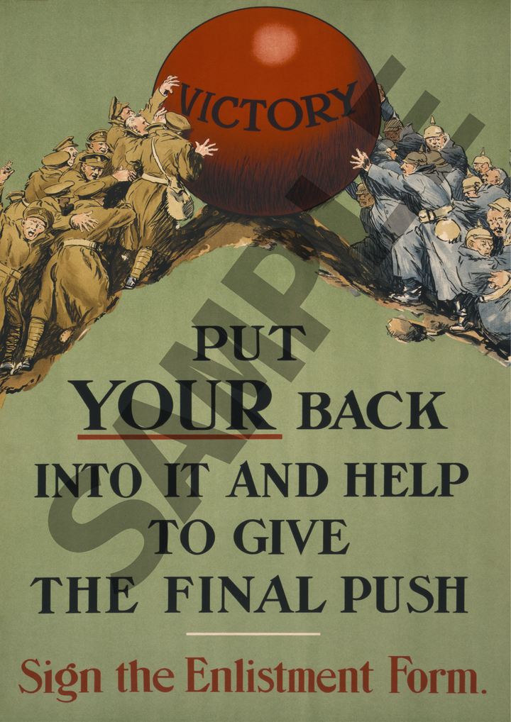 Put Your Back Into It and Help to Give the Final Push | World War One Recruitment Poster Posters, Prints, & Visual Artwork Hampshire Prints