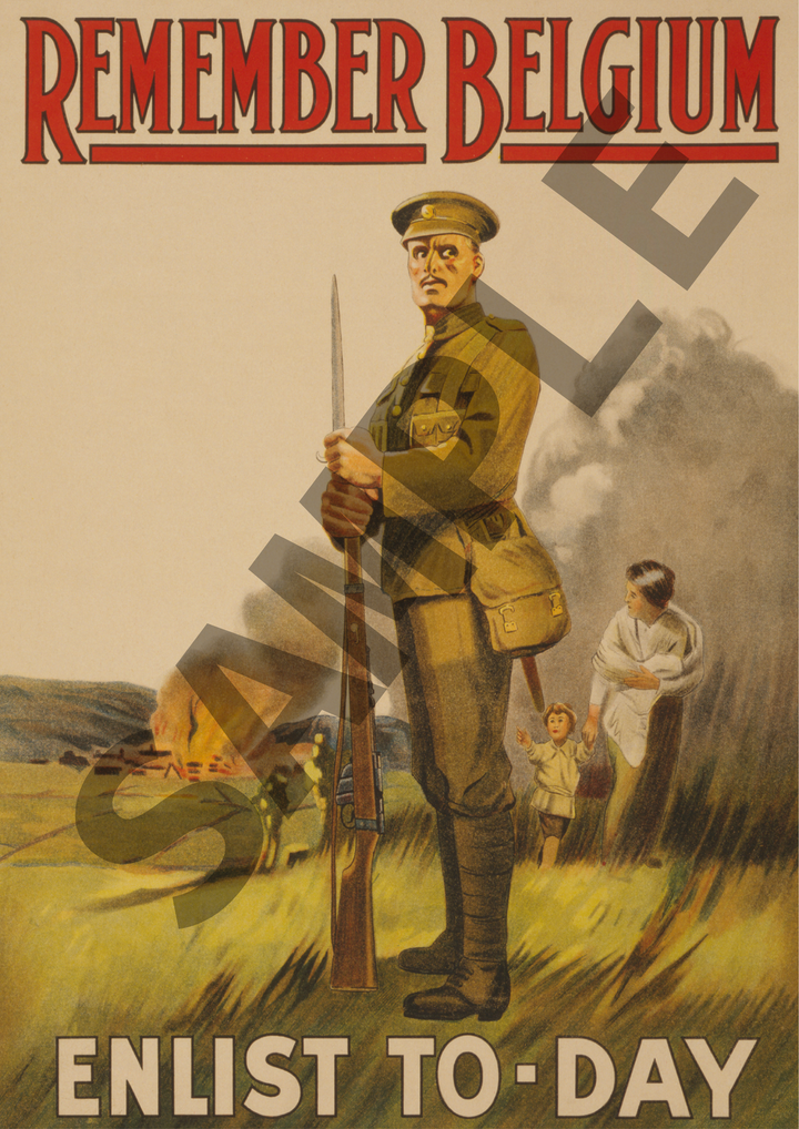 Remember Belgium Enlist To-day | World War One Recruitment Poster Posters, Prints, & Visual Artwork Hampshire Prints