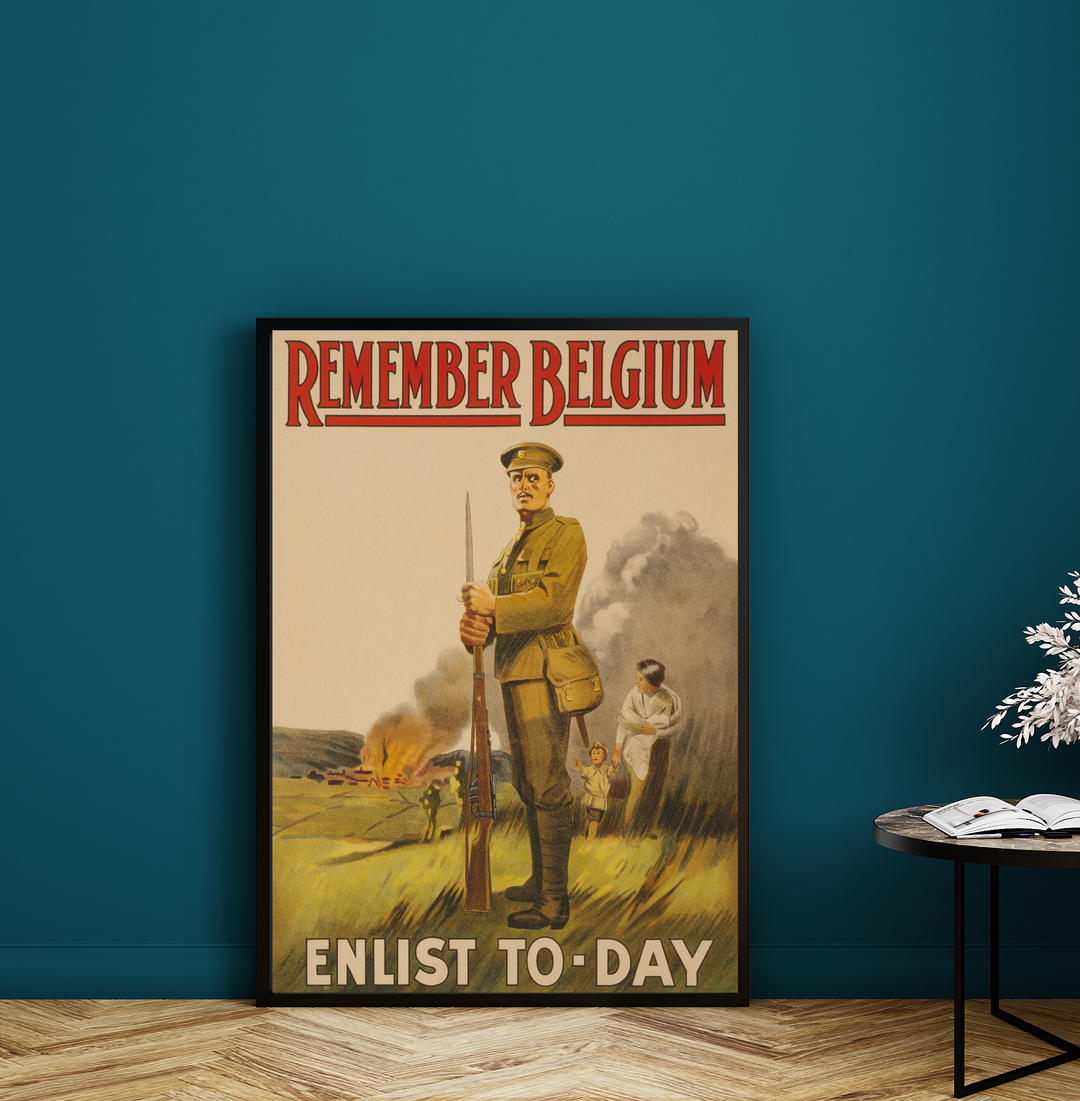 Remember Belgium Enlist To-day | World War One Recruitment Poster Posters, Prints, & Visual Artwork Hampshire Prints