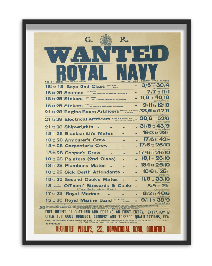 Wanted Royal Navy | British World War One Recruitment Poster Posters, Prints, & Visual Artwork Hampshire Prints