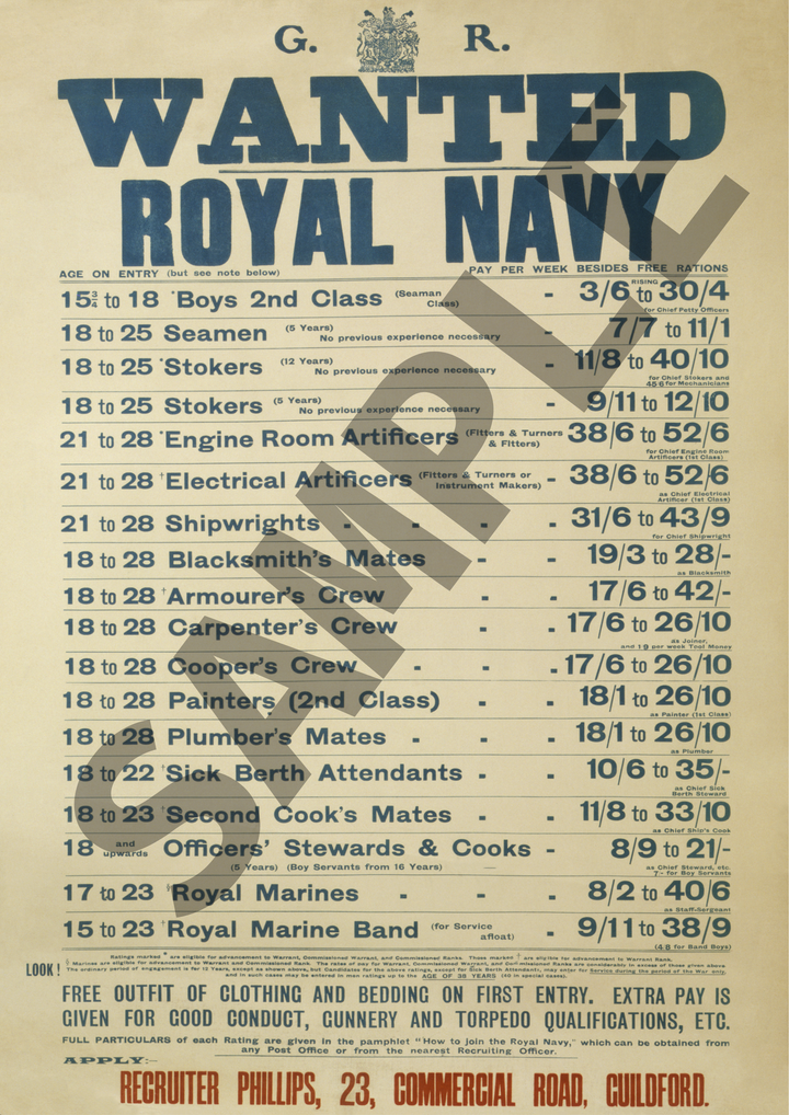 Wanted Royal Navy | British World War One Recruitment Poster Posters, Prints, & Visual Artwork Hampshire Prints