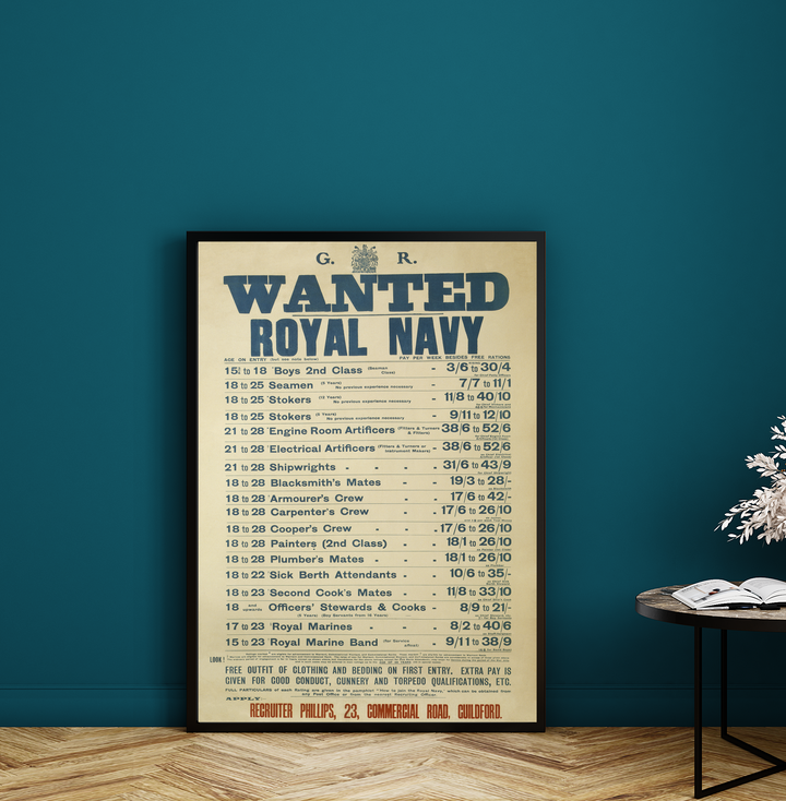 Wanted Royal Navy | British World War One Recruitment Poster Posters, Prints, & Visual Artwork Hampshire Prints