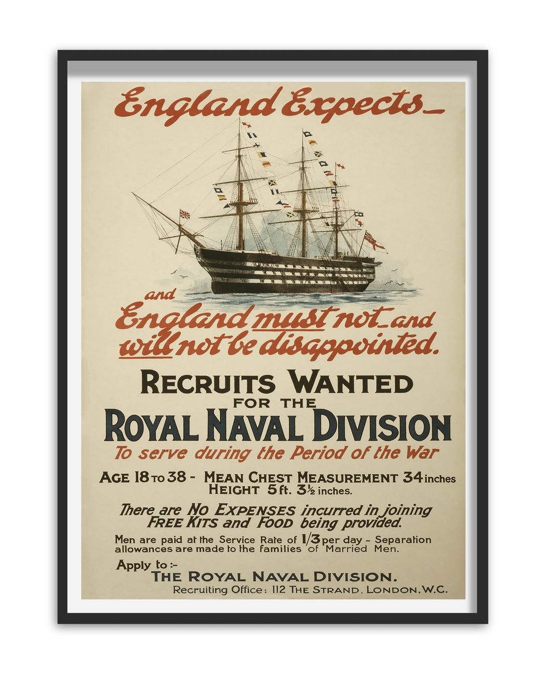 Recruits Wanted for the Royal Naval Division | British World War One Recruitment Poster Posters, Prints, & Visual Artwork Hampshire Prints