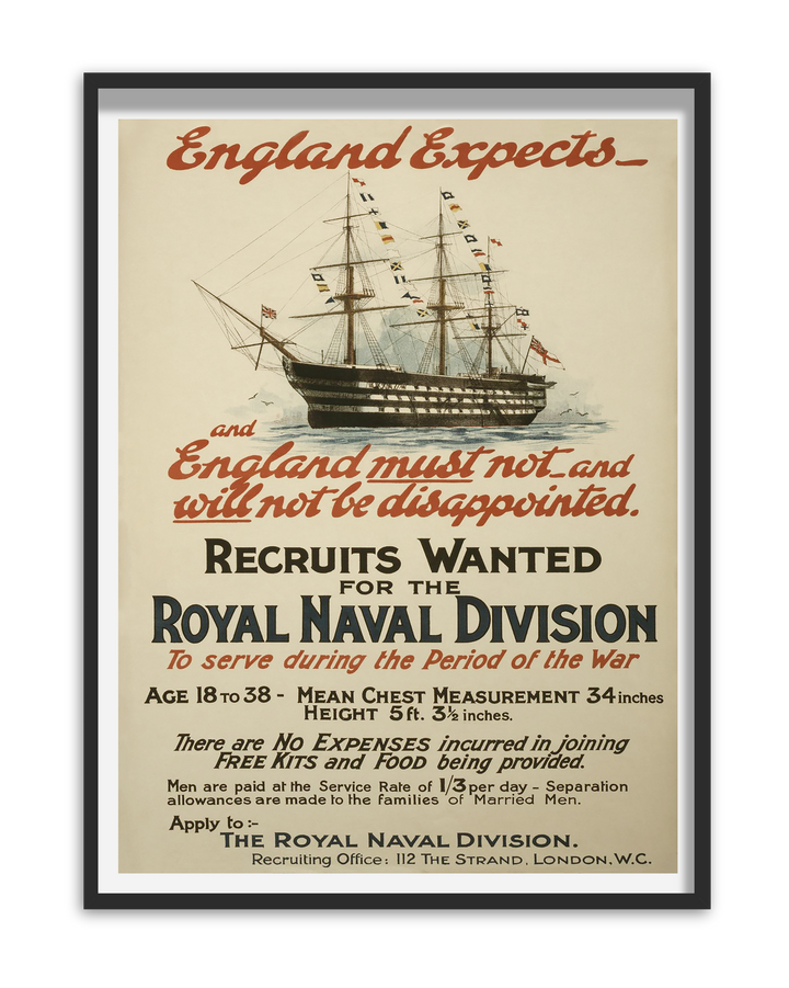 Recruits Wanted for the Royal Naval Division | British World War One Recruitment Poster Posters, Prints, & Visual Artwork Hampshire Prints
