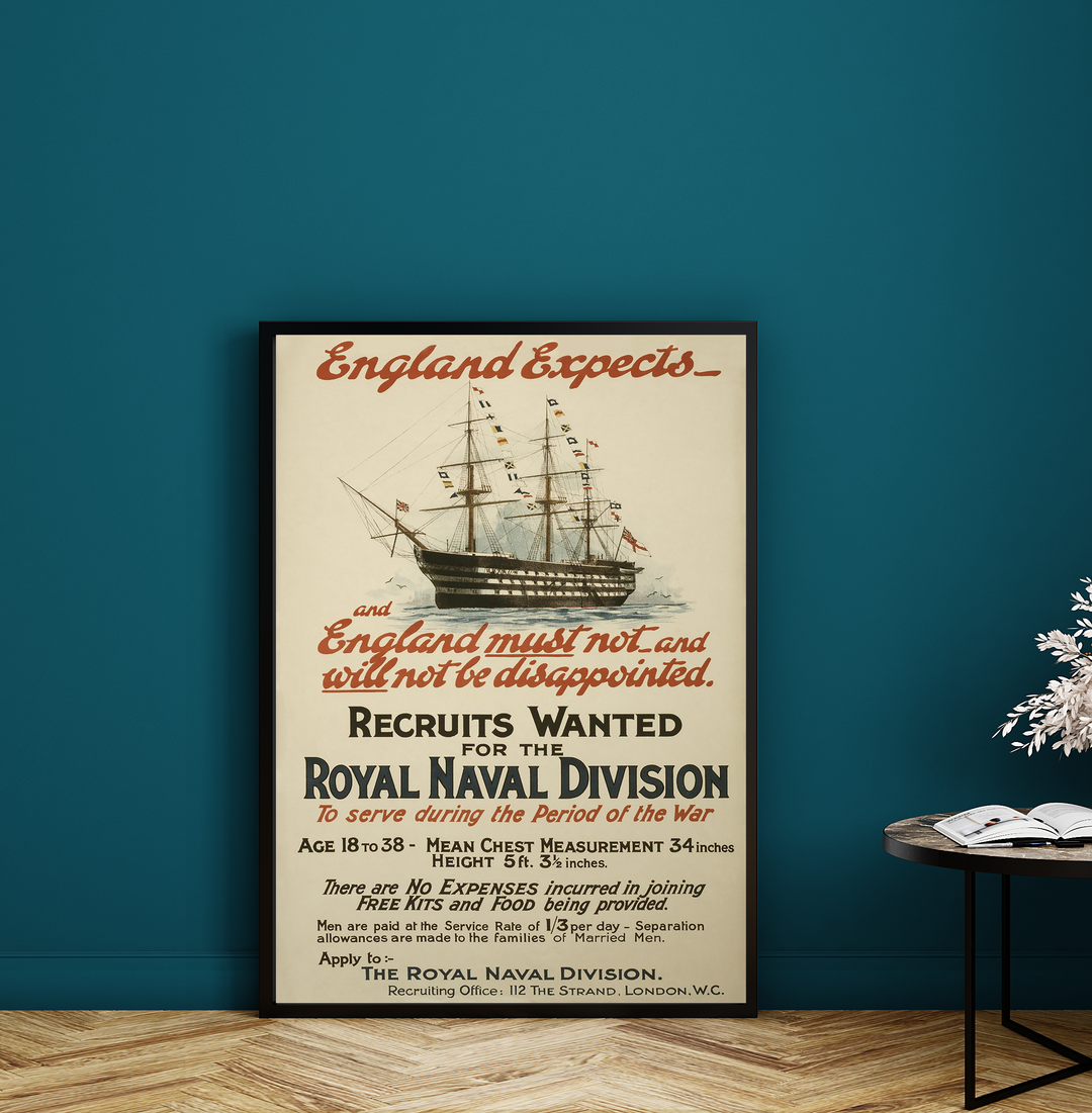 Recruits Wanted for the Royal Naval Division | British World War One Recruitment Poster Posters, Prints, & Visual Artwork Hampshire Prints