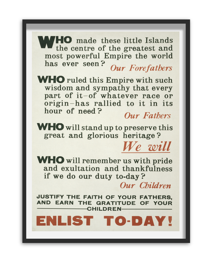 Who made these little islands the centre of the greatest and most powerful | British World War One Recruitment Poster Posters, Prints, & Visual Artwork Hampshire Prints A5