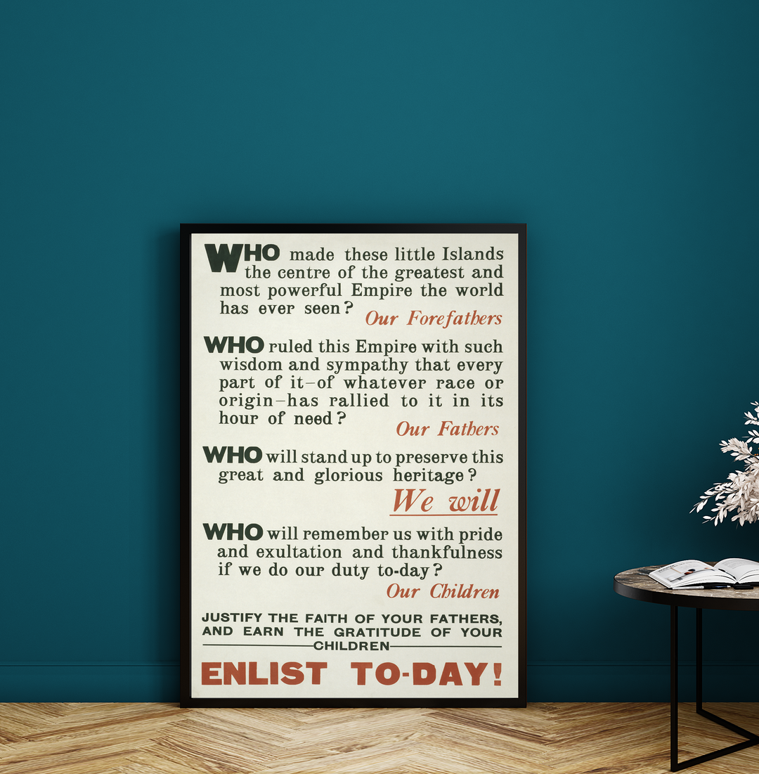 Who made these little islands the centre of the greatest and most powerful | British World War One Recruitment Poster Posters, Prints, & Visual Artwork Hampshire Prints A3