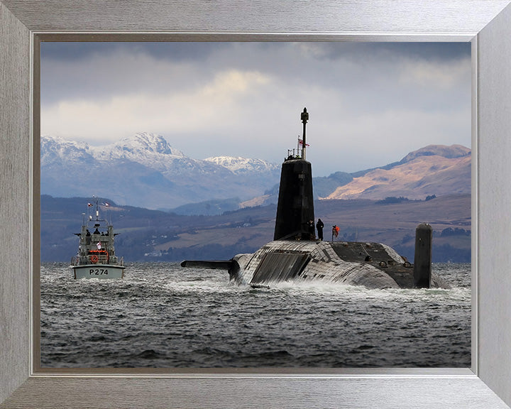HMS Vigilant (S30) Photo Print - Port Quarter View - Royal Navy Vanguard Class Submarine Posters, Prints, & Visual Artwork Hampshire Prints 10 x 8 Silver Frame No