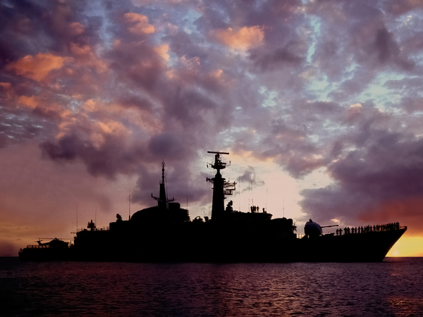 HMS Active F171 Type 21 Frigate 1991 At Sunset