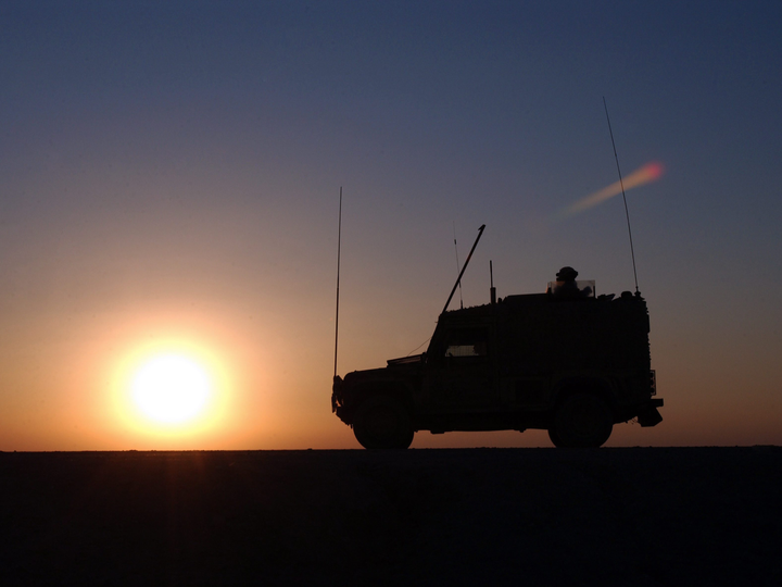 British Army Royal Signals Land Rover Sunset Iraq February 2006