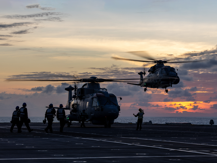 Merlin MK4 Helicopters From a Flight Deck at sunset Photo Print - Royal Navy Aircraft Hampshire Prints 6 x 4 No Frame No