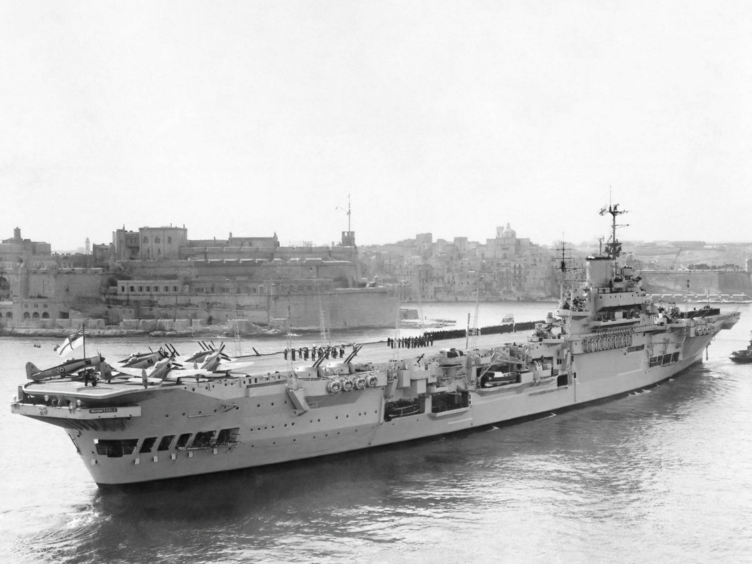 HMS Indomitable 92 Illustrious Class Aircraft Carrier Aerial Port Side Malta Photo Print - Posters, Prints, & Visual Artwork - by Hampshire Prints (image 1 of 9)