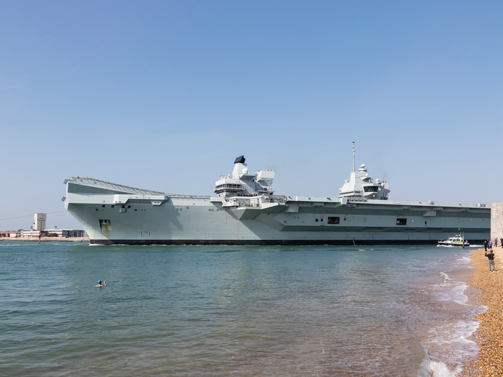 HMS Queen Elizabeth R08 Queen Elizabeth Class Aircraft Carrier 2018 Leaving Portsmouth Photo Print - Posters, Prints, & Visual Artwork - by Hampshire Prints (image 1 of 9)