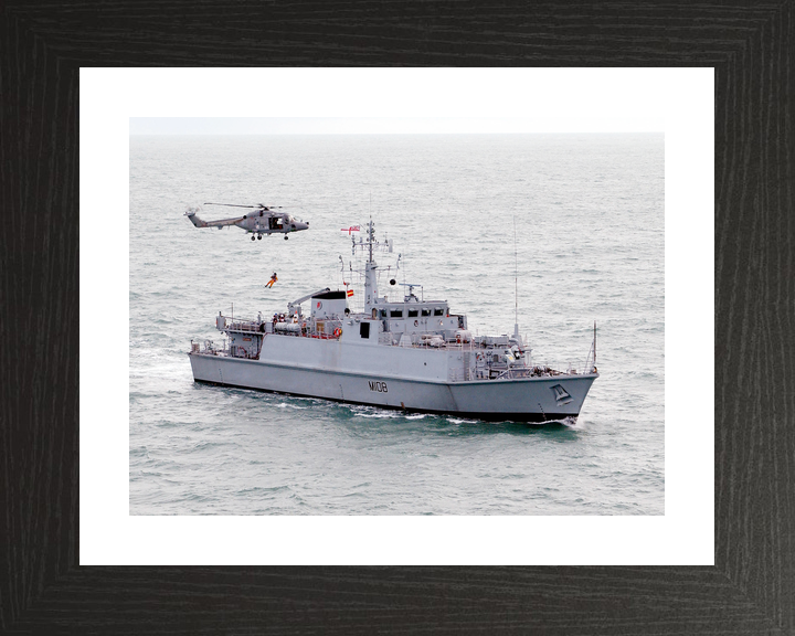 HMS Grimsby (M108) Royal Navy Sandown Class Minehunter With Helicopter Photo Print Wall Art Decor - Posters, Prints, & Visual Artwork - by Hampshire Prints (image 2 of 9)