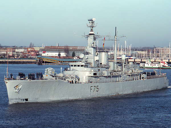 HMS Charybdis F75 Leander Class Frigate Leaving Portsmouth