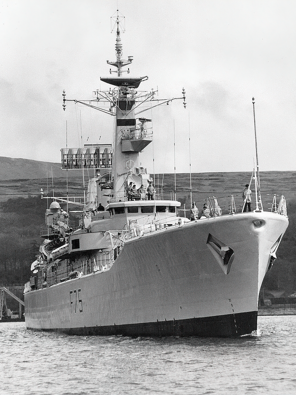 HMS Charybdis F75 Leander Class Frigate 1976 Low Starboard Bow View