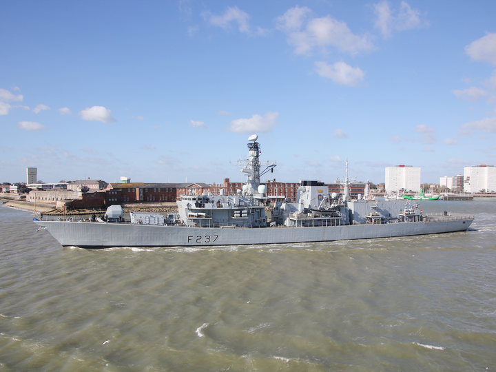 HMS Westminster F237 Type 23 Frigate Leaving Portsmouth