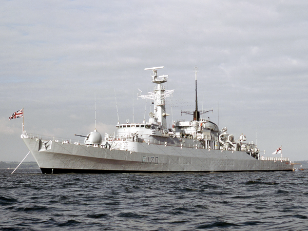 HMS Antelope F170 Type 21 Frigate June 1977 At Anchor In Colour