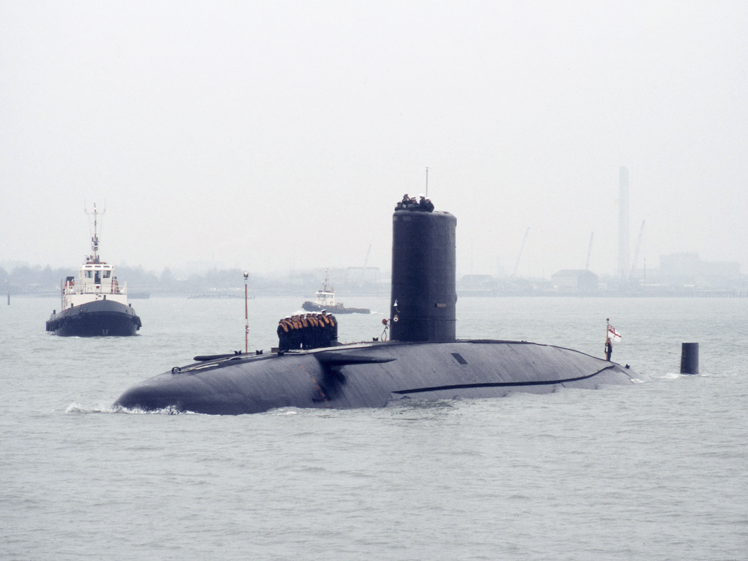 HMS Conqueror S48 Churchill Class Submarine Leaving Harbour