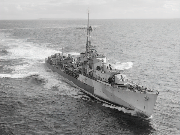 HMS Cambrian R85 C Class Destroyer 1944 High Starboard Bow View