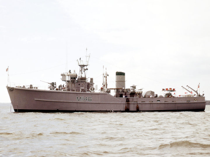HMS Hodgeston (M1146) Royal Navy Ton Class Minesweeper At Anchor Photo Print Wall Art Decor - Posters, Prints, & Visual Artwork - by Hampshire Prints (image 1 of 9)