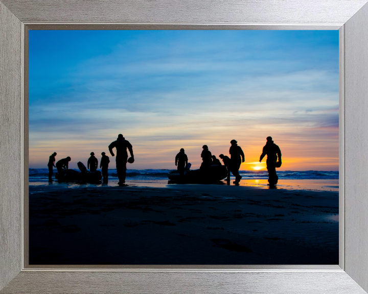 Royal Marine Commando practice surf drills Photo Print - 40 Commando Posters, Prints, & Visual Artwork Hampshire Prints 10 x 8 Silver Frame No