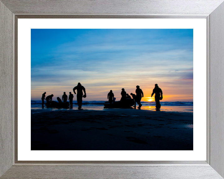 Royal Marine Commando practice surf drills Photo Print - 40 Commando Posters, Prints, & Visual Artwork Hampshire Prints 10 x 8 Silver Frame Yes