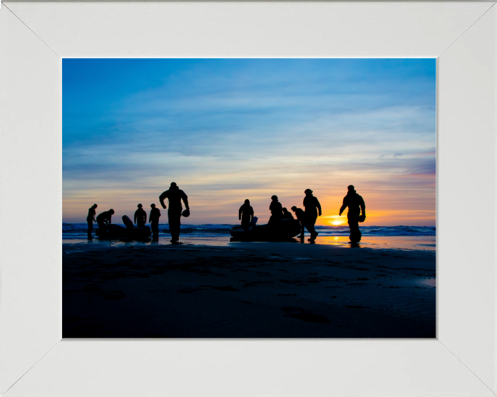 Royal Marine Commando practice surf drills Photo Print - 40 Commando Posters, Prints, & Visual Artwork Hampshire Prints 10 x 8 White Frame No