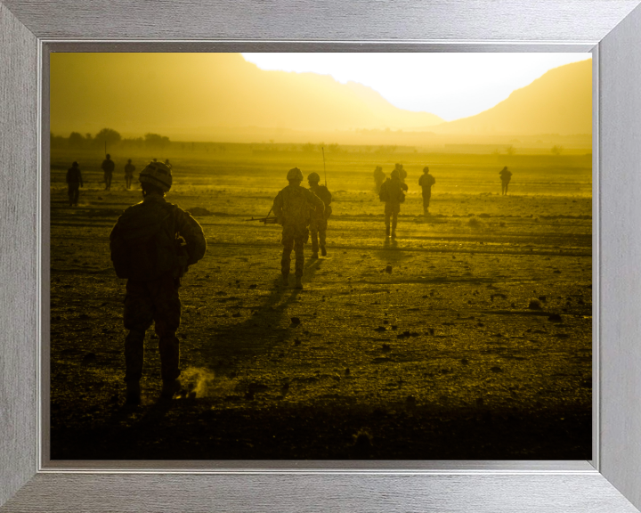 Royal Marine Commando Patrol at Dawn Photo Print - 40 Commando Posters, Prints, & Visual Artwork Hampshire Prints 10 x 8 Silver Frame No