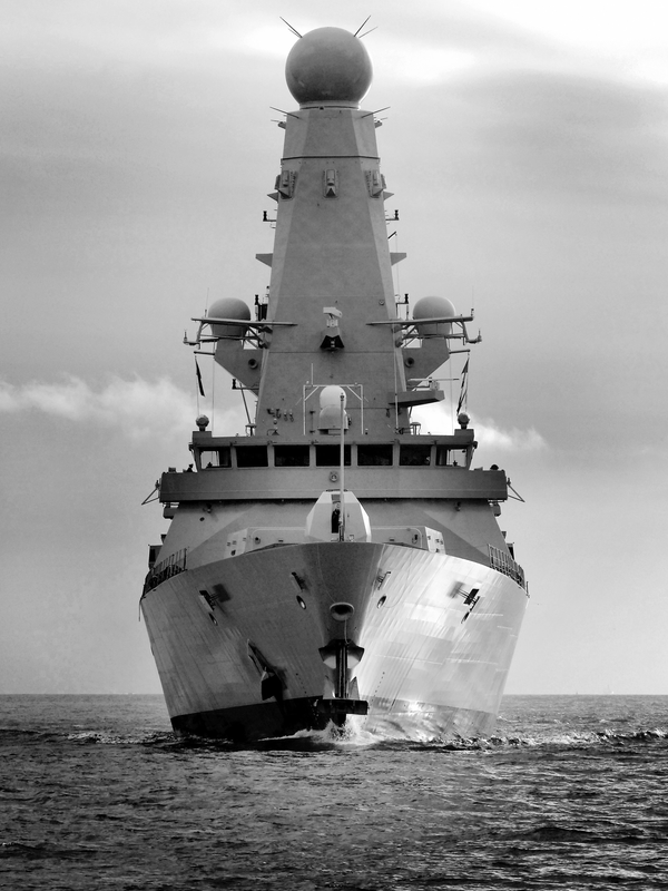 HMS Dauntless D33 Type 45 Destroyer 2 December 2009 Bow View Black And White