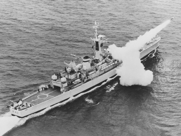 HMS Phoebe F42 Leander Class Frigate Firing