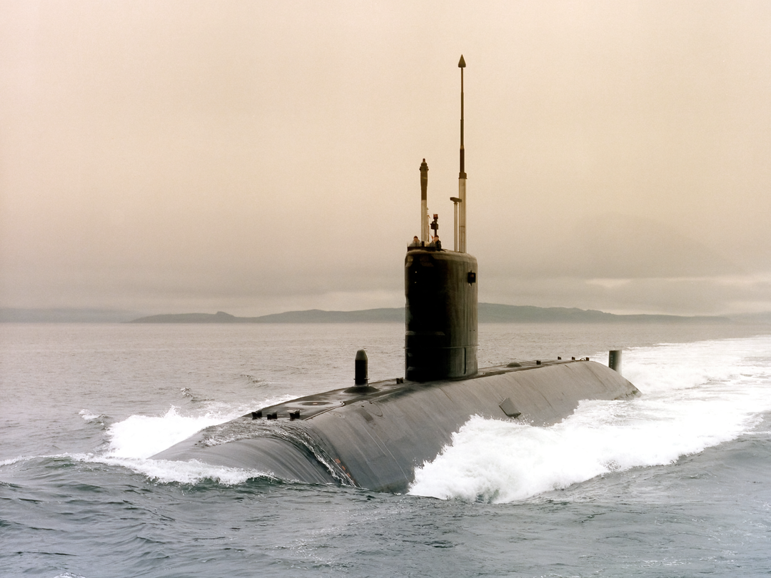 HMS Sovereign S108 Swiftsure Class Submarine 1992 Leaving Faslane Port Bow