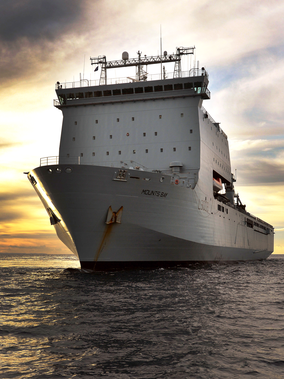 RFA Mounts Bay L3008 Bay Class Ship March 2016 At Sunset