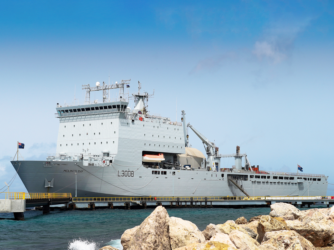 RFA Mounts Bay L3008 Bay Class Ship July 2018 In Harbour
